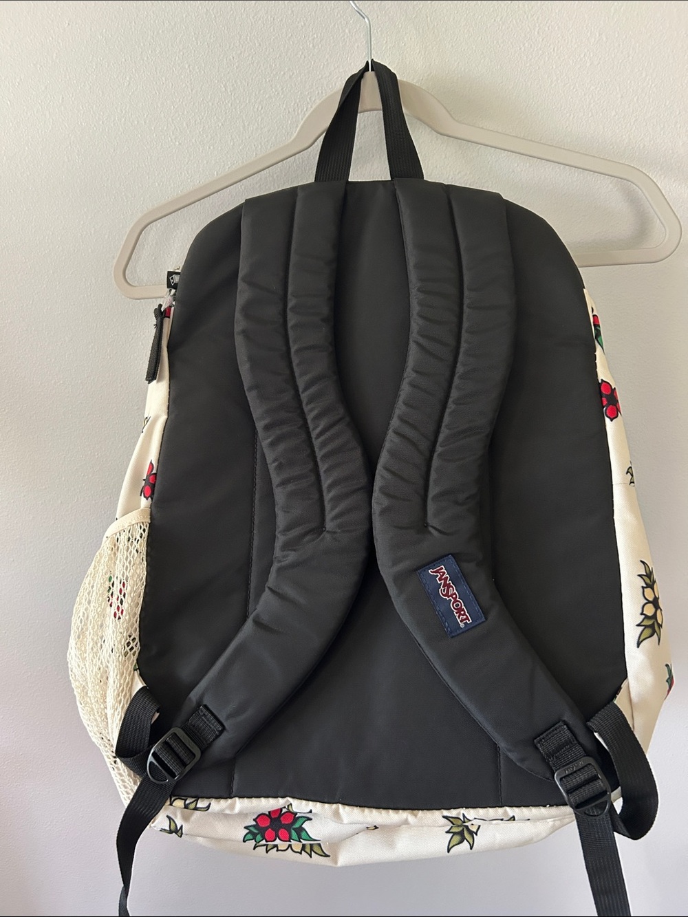 Jansport Cream Backpack with Red & Yellow Floral Print - Picture 2 of 7